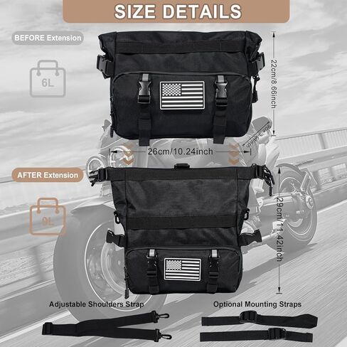 حقيبة دراجة نارية قابلة للتوسيع، حقيبة مقود دراجة نارية عالمية، حقيبة أدوات مقاومة للماء بعلم أمريكي 1680D وحقيبة شوكة وحقيبة سيسي بار للدراجات النارية كروزر سوفتيل سبورتسترز الدراجة الترابية باللون الأسود in Kuwait