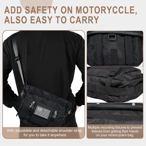حقيبة دراجة نارية قابلة للتوسيع، حقيبة مقود دراجة نارية عالمية، حقيبة أدوات مقاومة للماء بعلم أمريكي 1680D وحقيبة شوكة وحقيبة سيسي بار للدراجات النارية كروزر سوفتيل سبورتسترز الدراجة الترابية باللون الأسود in Kuwait