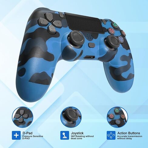 وحدة تحكم لاسلكية لجهاز PS4/Slim/Pro، مع عصا تحكم مزدوجة الاهتزاز للتحكم عن بعد باللون الأزرق المموه in Saudi Arabia