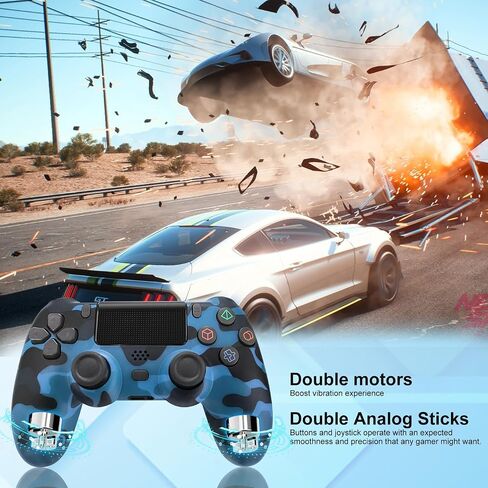 وحدة تحكم لاسلكية لجهاز PS4/Slim/Pro، مع عصا تحكم مزدوجة الاهتزاز للتحكم عن بعد باللون الأزرق المموه in Saudi Arabia