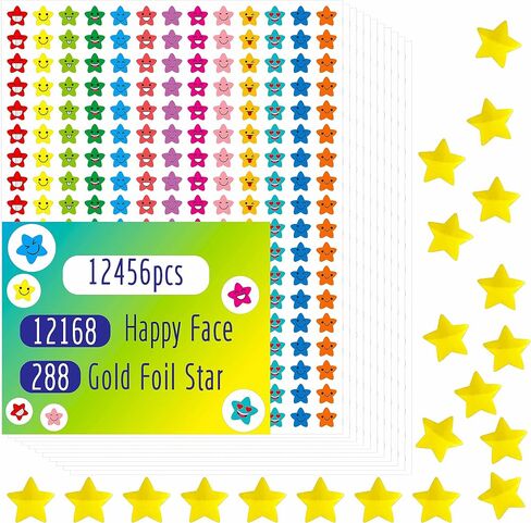 12456 Pcs Happy Face Star Stickers Mega Bundle in 14 Colors and 10 Designs for Reward Behavior Chart (Each Measures 3/8") in Saudi Arabia