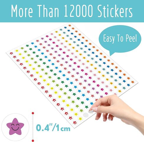 12456 Pcs Happy Face Star Stickers Mega Bundle in 14 Colors and 10 Designs for Reward Behavior Chart (Each Measures 3/8") in Saudi Arabia