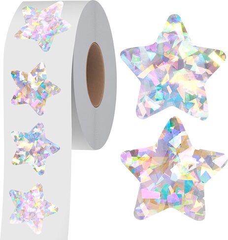 500 PCS Holographic Silvery Star Stickers, Self Adhesive Metallic Glitter Foil Stickers Reflective Star Stickers Reward Behavior Chart Labels for Kids Students Teachers Supplies (Each Measures 1") in Saudi Arabia
