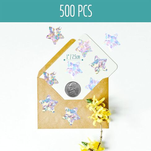 500 PCS Holographic Silvery Star Stickers, Self Adhesive Metallic Glitter Foil Stickers Reflective Star Stickers Reward Behavior Chart Labels for Kids Students Teachers Supplies (Each Measures 1") in Saudi Arabia