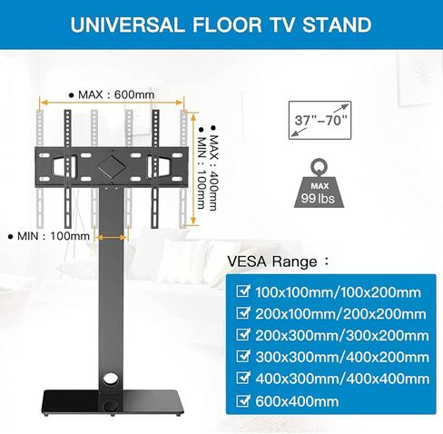 حامل / قاعدة تلفزيون أرضية عالمية من PERLESMITH مع حامل دوار لمعظم أجهزة تلفزيون LCD LED مقاس 37-70 بوصة - ارتفاع قابل للتعديل، إدارة الكابلات وتوفير المساحة، VESA 600x400 مم، مثالي للزاوية وغرفة النوم PSFS01 in Kuwait