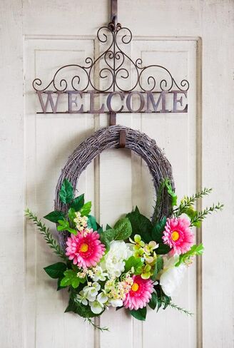 Evergreen Rustic Metal Bronze Welcome Wreath Holder Indoor Outdoor 18" Wide x 15" High in Kuwait