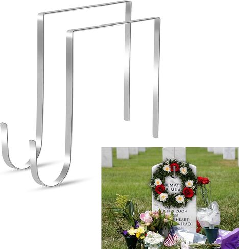 2pcs Christmas Headstone Wreath Hanger, Wide Gravestone Wreath Hook Stand Stainless Steel Garland Holder Tool for Tombstone Christmas Flowers in Saudi Arabia