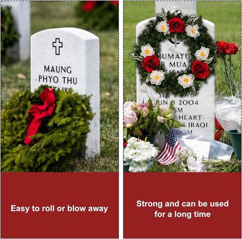 2pcs Christmas Headstone Wreath Hanger, Wide Gravestone Wreath Hook Stand Stainless Steel Garland Holder Tool for Tombstone Christmas Flowers in Saudi Arabia