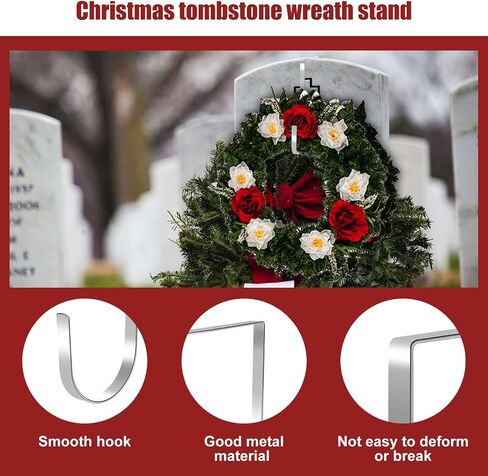 2pcs Christmas Headstone Wreath Hanger, Wide Gravestone Wreath Hook Stand Stainless Steel Garland Holder Tool for Tombstone Christmas Flowers in Saudi Arabia