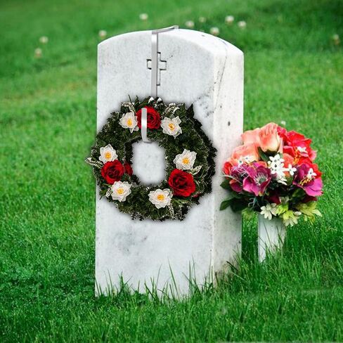 2pcs Christmas Headstone Wreath Hanger, Wide Gravestone Wreath Hook Stand Stainless Steel Garland Holder Tool for Tombstone Christmas Flowers in Saudi Arabia