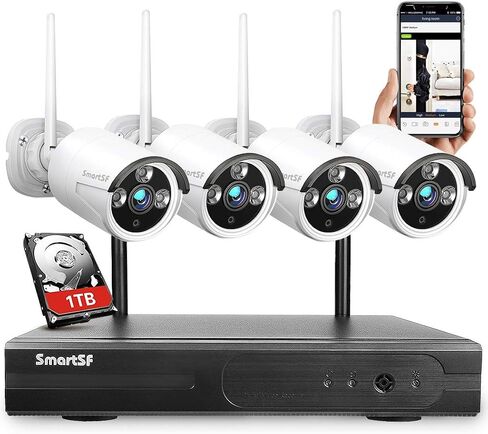 Wireless Security Camera System with 1TB Hard Drive, Security Cameras 1080P with 24/7 Video Audio Recording, IP66 Weatherproof Indoor Outdoor Camera, Plug and Play, Remote Access, Motion Detection in Saudi Arabia