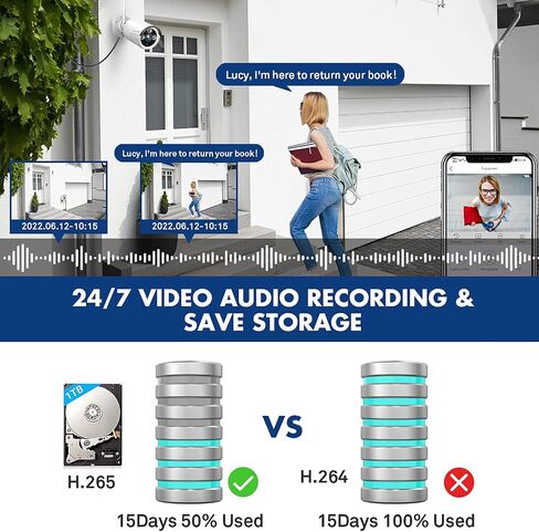 Wireless Security Camera System with 1TB Hard Drive, Security Cameras 1080P with 24/7 Video Audio Recording, IP66 Weatherproof Indoor Outdoor Camera, Plug and Play, Remote Access, Motion Detection in Saudi Arabia