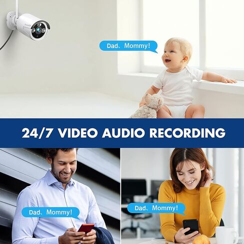 Wireless Security Camera System with 1TB Hard Drive, Security Cameras 1080P with 24/7 Video Audio Recording, IP66 Weatherproof Indoor Outdoor Camera, Plug and Play, Remote Access, Motion Detection in Saudi Arabia