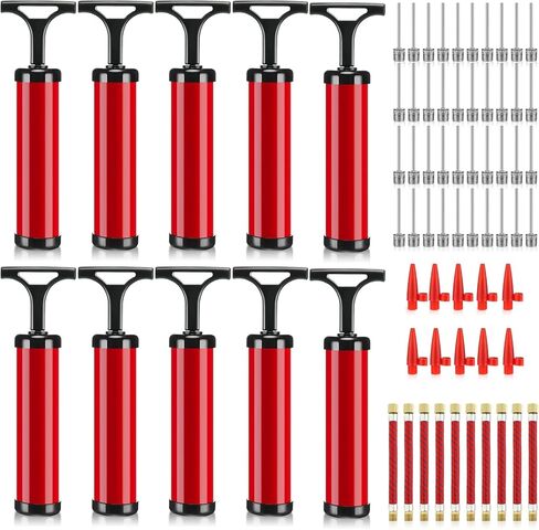 10 Pieces Ball Pump Bulk Air Pump for Inflatable Ball Soccer Pump with Needle Portable Hand Pump Inflator Kit, Nozzle for Basketball Soccer Volleyball Football Swimming Ring Inflatable Balls, Red in Saudi Arabia