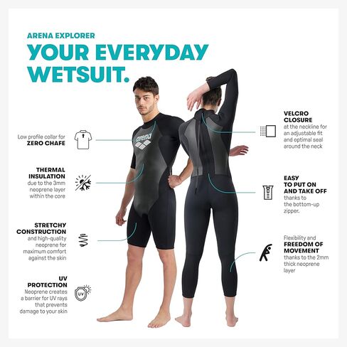 arena Explorer Womens ShortyWetsuit Triathlon Suit Neoprene with Rear Zip and Thermal Insulation for Open Water Swimming Ironman and USAT Approved in Saudi Arabia