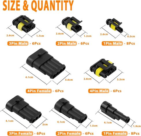 AutoEC 352 قطعة 26 مجموعة من الموصلات الكهربائية 22-16 AWG، محطات توصيل الأسلاك الكهربائية للسيارات والدراجات النارية المقاومة للماء، 1 2 3 4 دبوس لشاحنة قابس توصيل السيارة وموصل قابس الإشعال in Kuwait