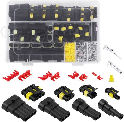 AutoEC 352 قطعة 26 مجموعة من الموصلات الكهربائية 22-16 AWG، محطات توصيل الأسلاك الكهربائية للسيارات والدراجات النارية المقاومة للماء، 1 2 3 4 دبوس لشاحنة قابس توصيل السيارة وموصل قابس الإشعال in Kuwait