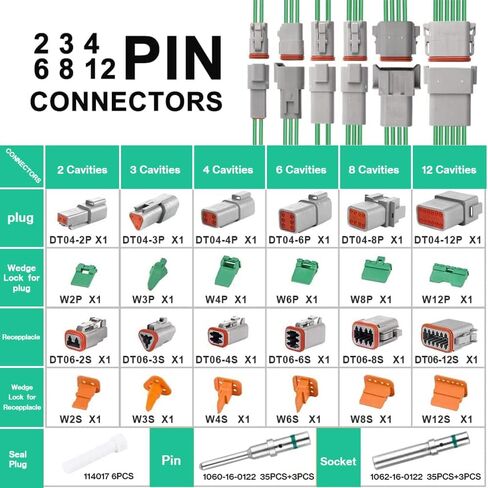 DT Series Connector Kit 2 3 4 6 Pin Gray Connector 1 Set, Size 16 Solid Contacts 14-18AWG Waterproof Electrical Wire Connector with Seal Plug for Truck, Off-Road Vehicles, Marine, Motorcycle Wiring in Saudi Arabia