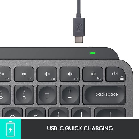 لوحة مفاتيح Logitech MX Keys Mini Minimalist اللاسلكية المضيئة، مدمجة، بلوتوث، إضاءة خلفية، USB-C، متوافقة مع Apple macOS، iOS، Windows، Linux، Android، هيكل معدني - جرافيت (متجدد) in Saudi Arabia