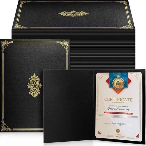 Harloon 100 Pcs Graduation Certificate Holders 8.5 x 11 Diploma Holders Cardstock Document Holder with Gold Foil Border for Letter Size Certificates Document Diploma Competition Awards(Black) in Saudi Arabia