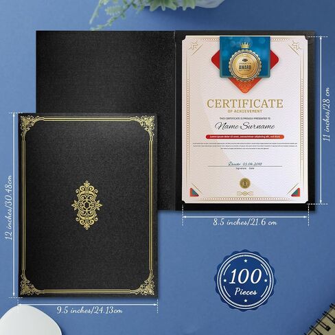 Harloon 100 Pcs Graduation Certificate Holders 8.5 x 11 Diploma Holders Cardstock Document Holder with Gold Foil Border for Letter Size Certificates Document Diploma Competition Awards(Black) in Saudi Arabia