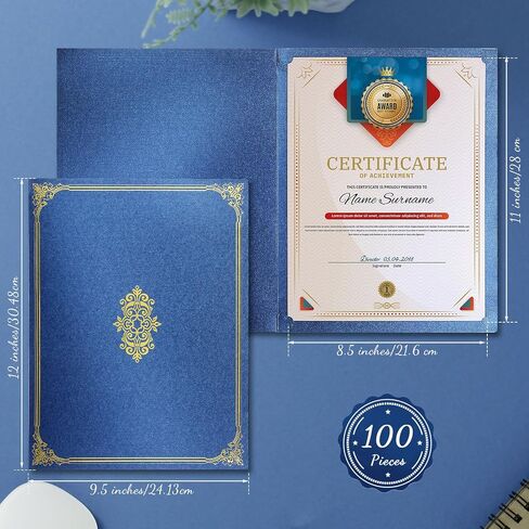 Harloon 100 Pcs Graduation Certificate Holders 8.5 x 11 Diploma Holders Cardstock Document Holder with Gold Foil Border for Letter Size Certificates Document Diploma Competition Awards(Black) in Saudi Arabia