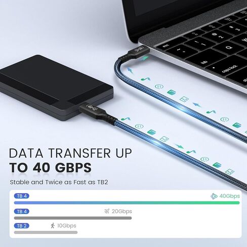 كابل NAMCIM Thunderbolt 4 (1.64 قدم)، كابل USB4 يدعم الشحن السريع 120 وات/نقل بيانات 40 جيجابت في الثانية/شاشة 8K، كابل USB C إلى USB C، معتمد من Intel Thunderbolt لأجهزة MacBooks من النوع C، iPad Pro، Hub، Dock in Kuwait