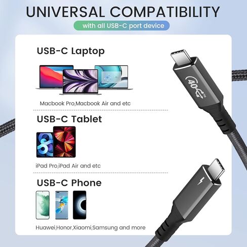كابل NAMCIM Thunderbolt 4 (1.64 قدم)، كابل USB4 يدعم الشحن السريع 120 وات/نقل بيانات 40 جيجابت في الثانية/شاشة 8K، كابل USB C إلى USB C، معتمد من Intel Thunderbolt لأجهزة MacBooks من النوع C، iPad Pro، Hub، Dock in Kuwait