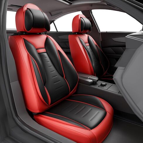 ASLONG 5PCS Angel Wings Front and Back Car Seat Covers Auto Interior Accessories with Water Proof Nappa Leather for Cars SUV Pick-up Truck Universal Comfortable and Breathable (Full Set, Martha Red) in Saudi Arabia