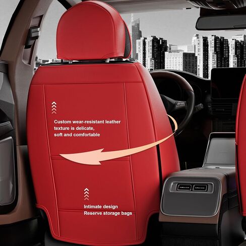 ASLONG 5PCS Angel Wings Front and Back Car Seat Covers Auto Interior Accessories with Water Proof Nappa Leather for Cars SUV Pick-up Truck Universal Comfortable and Breathable (Full Set, Martha Red) in Saudi Arabia