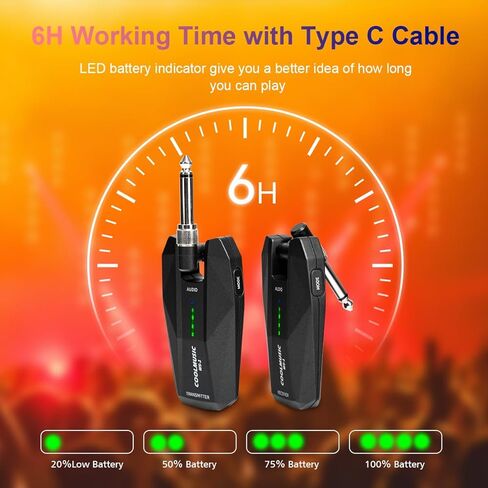 نظام جيتار لاسلكي من Coolmusic 5.8 جهاز استقبال إرسال جيتار لاسلكي قابل لإعادة الشحن جهاز استقبال إرسال لاسلكي 4 قنوات نطاق نقل للجيتار الكهربائي in Kuwait