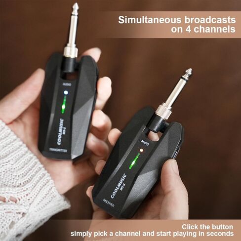 نظام جيتار لاسلكي من Coolmusic 5.8 جهاز استقبال إرسال جيتار لاسلكي قابل لإعادة الشحن جهاز استقبال إرسال لاسلكي 4 قنوات نطاق نقل للجيتار الكهربائي in Kuwait