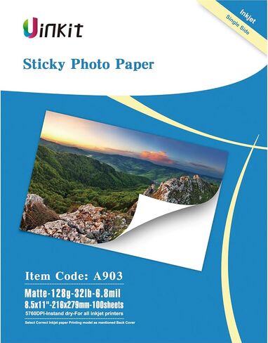 ورق صور لاصق غير لامع ذاتي اللصق من Uinkit 100 ورقة مقاس 8.5x11، 6.8Mil 128gsm للطابعات النافثة للحبر in Kuwait