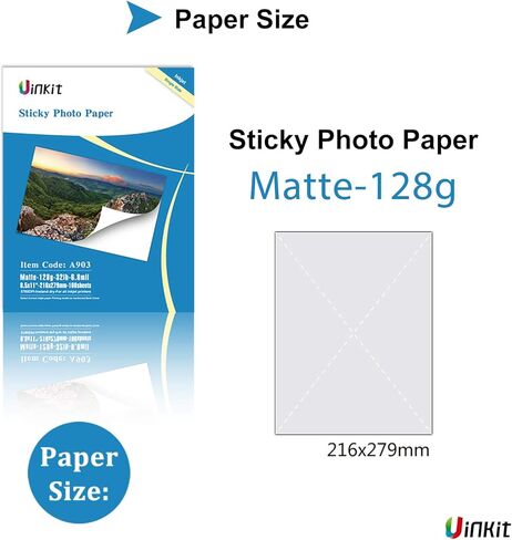 ورق صور لاصق غير لامع ذاتي اللصق من Uinkit 100 ورقة مقاس 8.5x11، 6.8Mil 128gsm للطابعات النافثة للحبر in Kuwait