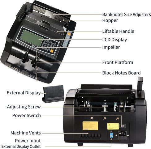 Money Counter Machine, Rumia Bill Counter-USD/EUR with UV/MG/IR/MT/DD Counterfeit Detection, Cash Counting Plus 3 Displays & 7 Modes, 1,000 Bills/Min, Suitable for Store, Office, Bank, etc in Saudi Arabia