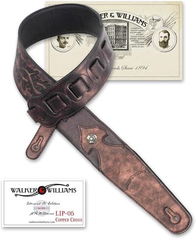 حزام جيتار من الجلد النحاسي المعدني LIP-05 من Walker & Williams مع أدوات مسيحية متقاطعة وشوك للجيتار الصوتي والكهربائي والباس in Saudi Arabia