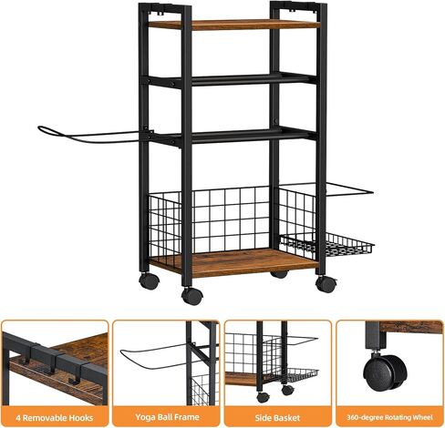 Snughome Dumbbell Rack, Weight Rack for Dumbbells, Home Gym Storage Rack for Kettlebells, Workout Equipment, Foam Roller and Yoga Mat Storage Rack, All in One Dumbbell Rack with Wheels and Hooks in Kuwait