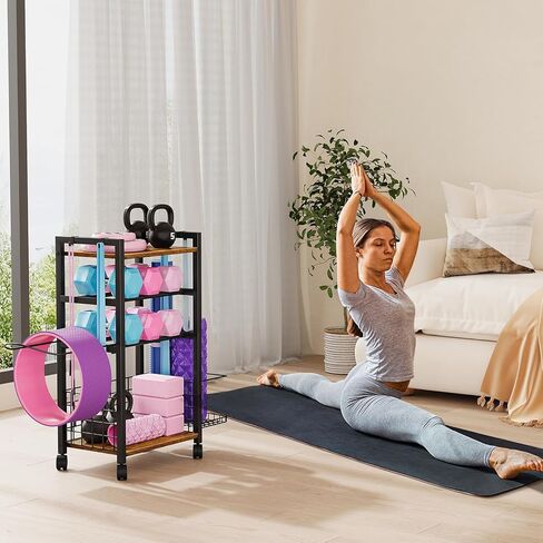 Snughome Dumbbell Rack, Weight Rack for Dumbbells, Home Gym Storage Rack for Kettlebells, Workout Equipment, Foam Roller and Yoga Mat Storage Rack, All in One Dumbbell Rack with Wheels and Hooks in Kuwait