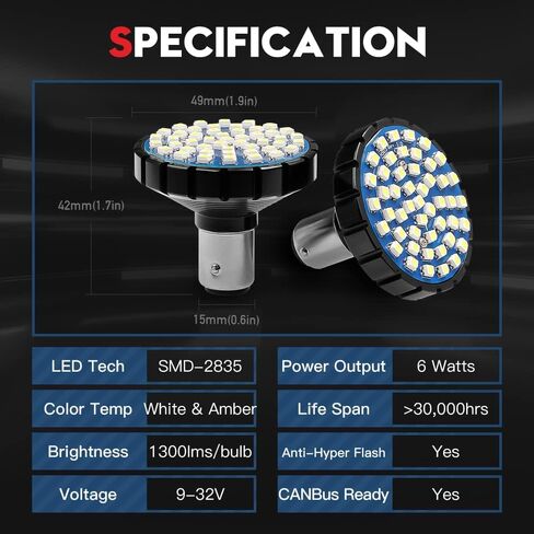 طقم لمبة إضاءة LED vehiCode 1157 Harley - كهرماني أبيض مزدوج اللون 2357 2057 7528 BAY15D للدراجات النارية Harley Davidson Front Running Driving Turn Signal Blinker Lamp Bullet Light (عبوتان) in Kuwait