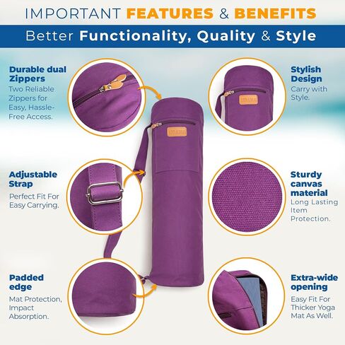 Purple Yoga Mat Bag | Large Yoga Mat Bags for Women & Men | Fits Thick Yoga Mat & Yoga Accessories | Three Storage Pocket | Adjustable Yoga Bag Shoulder Strap | Great As Gym Bag in Saudi Arabia