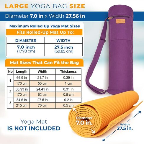 Purple Yoga Mat Bag | Large Yoga Mat Bags for Women & Men | Fits Thick Yoga Mat & Yoga Accessories | Three Storage Pocket | Adjustable Yoga Bag Shoulder Strap | Great As Gym Bag in Saudi Arabia