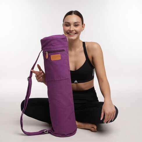 Purple Yoga Mat Bag | Large Yoga Mat Bags for Women & Men | Fits Thick Yoga Mat & Yoga Accessories | Three Storage Pocket | Adjustable Yoga Bag Shoulder Strap | Great As Gym Bag in Saudi Arabia