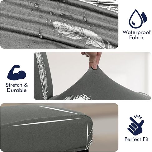 أغطية كراسي الطعام من Weldomcor، 4 عبوات، غطاء مقعد كرسي غرفة المطبخ قابل للتمدد مقاوم للماء وأغطية كرسي بارسون وأغطية قابلة للإزالة لديكور المنزل لحفلات الزفاف (مجموعة من 4، هندسة رمادية) in Kuwait