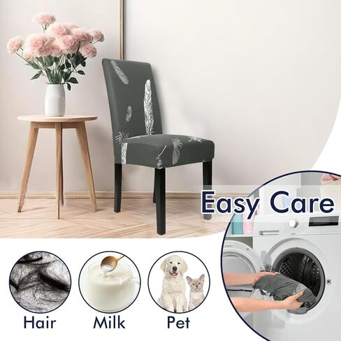 أغطية كراسي الطعام من Weldomcor، 4 عبوات، غطاء مقعد كرسي غرفة المطبخ قابل للتمدد مقاوم للماء وأغطية كرسي بارسون وأغطية قابلة للإزالة لديكور المنزل لحفلات الزفاف (مجموعة من 4، هندسة رمادية) in Kuwait