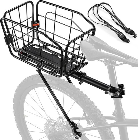رف الدراجة الخلفي من West Biking مع سلة - سلة تخزين رف البضائع للدراجة قابلة للتعديل بسعة 165 رطل، رف خلفي للدراجة من سبائك الألومنيوم مع إطلاق سريع in Kuwait