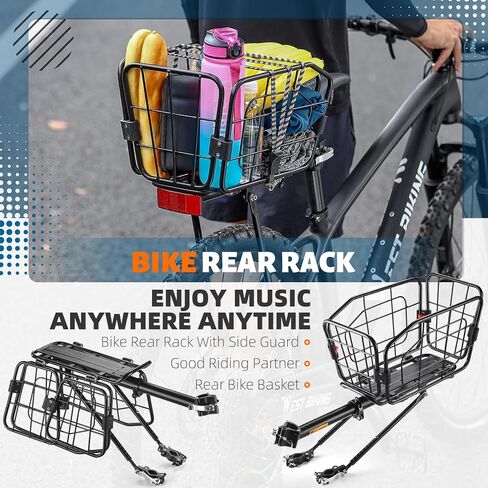 رف الدراجة الخلفي من West Biking مع سلة - سلة تخزين رف البضائع للدراجة قابلة للتعديل بسعة 165 رطل، رف خلفي للدراجة من سبائك الألومنيوم مع إطلاق سريع in Kuwait
