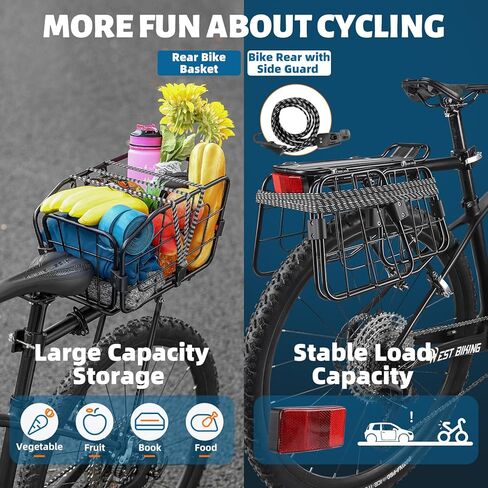 رف الدراجة الخلفي من West Biking مع سلة - سلة تخزين رف البضائع للدراجة قابلة للتعديل بسعة 165 رطل، رف خلفي للدراجة من سبائك الألومنيوم مع إطلاق سريع in Kuwait