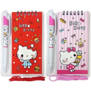 منصات مذكرات رسائل Kitty - مجموعة مرخصة رسميًا من 2 مع قلم حبر يمكن ارتداؤها - 2 سمات ملونة - Red & Pink