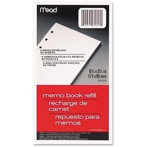 Mead Memo Book Refill 6 Ring 3 34x6 34 Pack of 80 Sheets