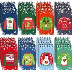 Yeaqee 24 Pcs 480 Sheets Christmas Mini Spiral Notebooks Holiday Memo Pads 2.5 x 4 Inches Ugly Sweater Pattern Notepads for Kids Christmas Party Favor Supplies (Sweater)
